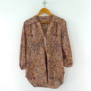 Amour Vert Washable Silk Sustainable Blouse L 3/4 sleeve VNeck cream multi dots